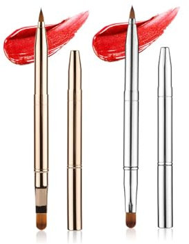 Weenwill Pennelli per Labbra,2 Pezzi Pennello per Il Trucco retrattile,Pennello Labbra Retrattile per Rossetto,Pennellos Correttore Applicatore per Rossetto da Viaggio,Oro e Argento