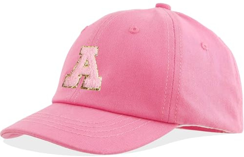 Kids Baseball Cap Hats Letter Adjustable Cute Sun Hat for Unisex-Child Boys Girls Age 3-10 (US, Alpha, One Size, Pink, A)