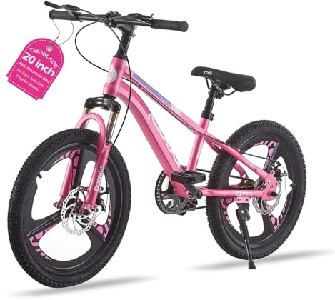 TRIOBLADE Kids Bike 18/20/22/24inch Kids Mountain Bike for Boys and Girls 6-15 Years Old Junior Mountain Bikes 3 Spoke Wheels Children Bicycle with Shock Absorber Dual Disc Brake(Pink, 20inch)