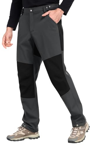 Xnova Pantaloni Trekking Uomo Invernali in Pile Pantalone da Lavoro Impermeabili Termici, Pantaloni Felpati Caldo Cargo Pantaloni Softshell Montagna Caccia con Vita Elasticizzati, Grigio, XXL