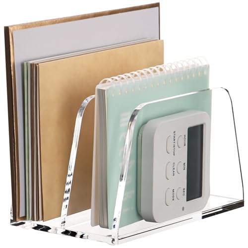 SANRUI Acryl Briefhalter Schreibtisch Organizer, Acrylständer Organizer für Büro Hause Brief,Notizen und kleine Zettel Sortierer,Funktional und Dekorativ Schreibtisch Organizer,2 Fächer