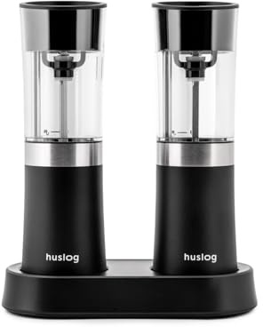 Huslog Macina Sale e Pepe Elettrico Gravity con Base di Ricarica USB-C, Grossolanità Regolabile, Contenitore 100 ml, Uso con una Mano, Risparmio Energetico, con Spazzola di Pulizia, Nero