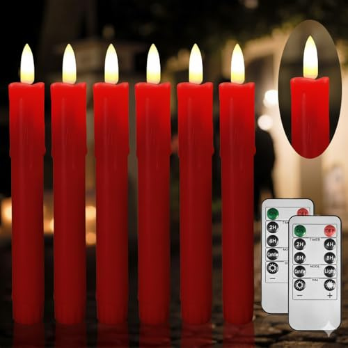 SUNGEGE 6.7 Inch LED Candles Battery Operated, Red, Set of 6