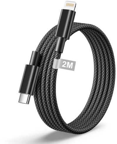 Cable iPhone USB C [Certifié MFi] Câble USB C vers Lightning 2M Cable iPhone Charge Rapide Fil Chargeur Nylon Cordon pour iPhone 14 13 12 11 Pro Max Mini XR XS, Cable USB C iPhone Fil Cordon iPhone