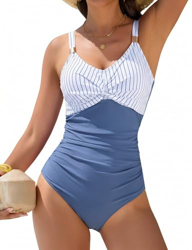Nadeer Bañador Mujer Reductor Sexy Push up Traje de Baño de Una Pieza Nudo Torcido Cuello en V con Adornos Metálicos Swimsuit para Piscina y Playa
