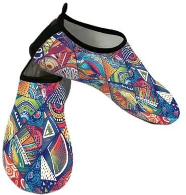 Mexpekil Strand-Wasserschuhe für Damen und Herren, rutschfeste Barfuß-Schwimmschuhe, schnell trocknend, Aqua-Socken, atmungsaktive Wassersocken für Pool, Surfen, Boho, geometrisch, 35/36 EU