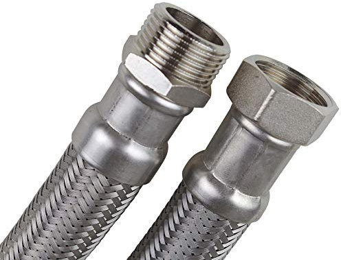 SFX® Panzerschlauch 200cm Flexschlauch 1/2 Zoll ÜM x 1/2 Zoll AG Edelstahl Umflechtung Trinkwasser Verbindungsschlauch Anschlussschlauch 2000mm