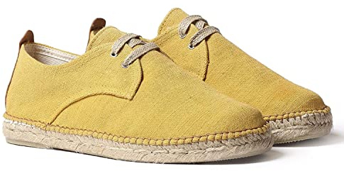 Men's lace-up espadrille in cotton fabric - DIXON - Yellow, 40 EU