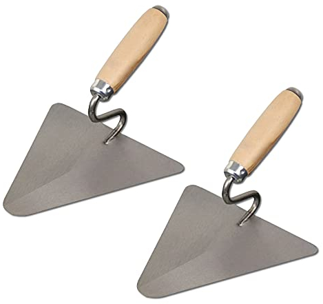 DEWEPRO® Lot de 2 truelles de maçon berlinoises - Truelle triangulaire avec col en S - 200 x 190 mm - Lame en acier - Forme berlinoise avec col de cygne et manche en bois