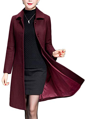 Jenkoon Women's Wool Trench Coat Winter Long Thick Overcoat Walker Coat (Wine, Small)