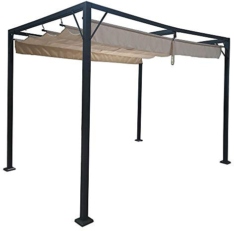 Airwave Manhattan 3 x 2.15M Metal Gazebo with Retractable Roof, Water Resistant Beige Canopy, Ideal Pergola for Smaller Outdoor Spaces, Rust, Chip and Frost Resistant