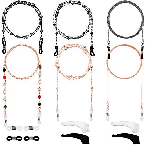 Frienda 6 Pezzi Catenine Occhiali Ferma Occhiali Elegante Supporto Cinturino Occhiali (Oro, Rosa Rossa)