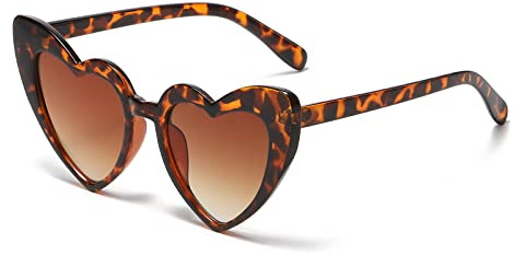 YAMEIZE Lunettes de Soleil Vintage Love Heart 70s pour - Femmes Hommes Forme de Coeur Fantaisie Coloré UV400 Protection Lunettes fête en Plein air Party Shopping (Marron Léopard)