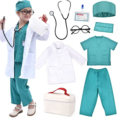 Tacobear 9 Pezzi Kit Dottore per Bambino Valigetta del Medico Gioco di Ruolo Dottore con Camice da Medico, Stetoscopio per Ragazzi Ragazze 3 4 5 6 7 8 9 10 Anni