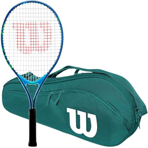 Wilson US Open Junior 25 Inch Tennis Racquet Bundled with (1) Advantage 2.5 Tennis Bag (Green) - Perfect Starter Set for Kids Age 9-10