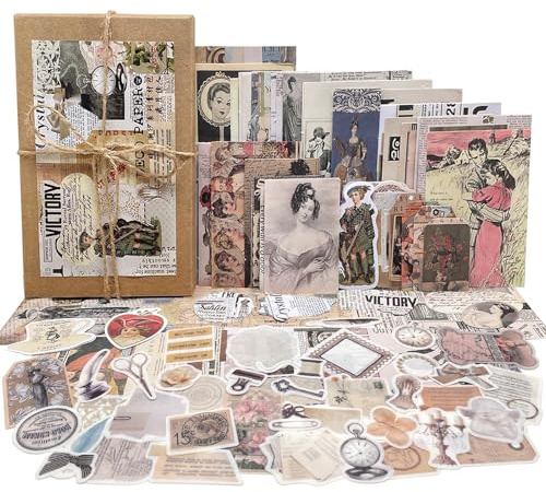 200PCS Adesivi Scrapbooking Vintage Carta Decorativa Scrapbook Accessori Decoupage Viaggio Sticker Retrò Washi Adesivo per Bullet Journal DIY Diario Album Taccuino Calendari Planner