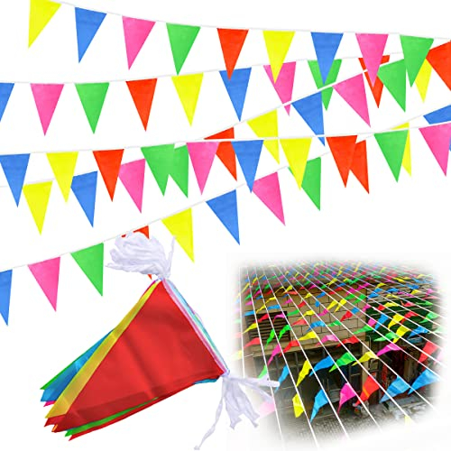 Waldspring 100m Bunte Wimpelkette, Dreieckige Stoffflaggen, Bunt Banner mit 150 Stück, Outdoor, Multicolored