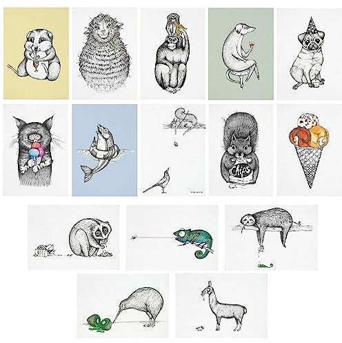 Ligarti® 15er Postkarten Set I nachhaltige Grußkarten für alle Anlässe | lustige und süße Karten aus Bambuspapier | Schmackofatz
