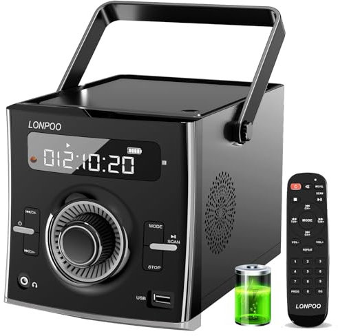 Reproductor de CD portátil Boombox 20W con batería Recargable, Entrada AUX de 3,5 mm, transmisión de Audio inalámbrico Blue Tooth para Altavoces estéreo en casa, Auriculares, Cine en casa (LP-118B)