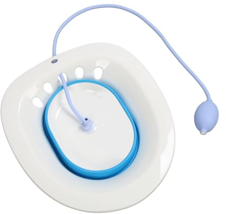 Bärbart Hopfällbart Sittbad för Hemorrojder, Vård Efter Förlossningen, Hållbara och Bekväma Material, Enkel Att Använda, Hygienisk och Bekväm med Spolfunktion (Blå)