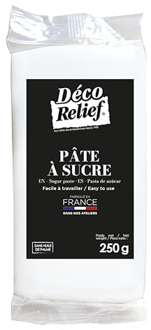 Déco Relief - Pâte à Sucre Blanche 250 g - Pâte à Sucre Professionnelle pour Gâteaux, Pâtisserie - Coloris Blanc - Fabriquée en France