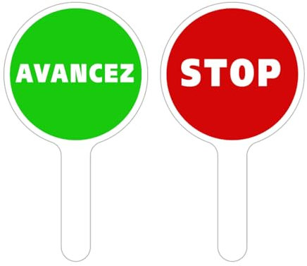 RAQUETTE AVANCEZ/STOP. PALETTE DE SIGNALISATION AVANCEZ/STOP. RAQUETTE CIRCULATION DU PUBLIC. PANNEAU SIGNALISATION AIDE AU TRAFIC. PANNEAU K10
