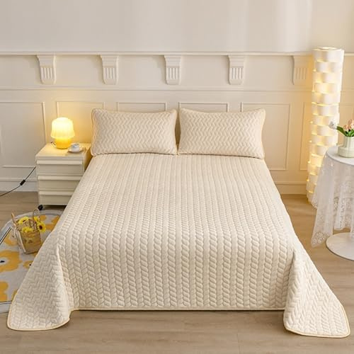 HAIBA Couvre lit 1 Personnes 90 x 200 cm Couverture en Flanelle Beige