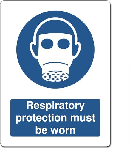 Blue Mandatory Health Safety Metal Sign For Office Work Site School 15cm x 20cm - Respiratory protection must be worn