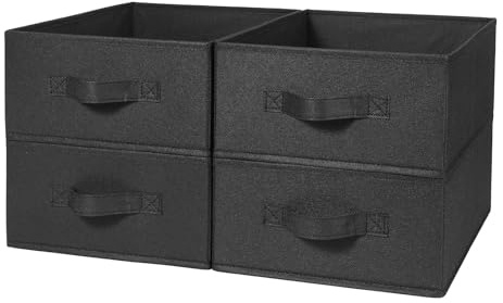 BOMKEE Caja de almacenamiento plegable, cubos de almacenamiento Kallax, cajas de almacenamiento para dormitorio, salón (4 unidades, 15,4 x 11,4 x 5,5 pulgadas) (STB-L01-Black)