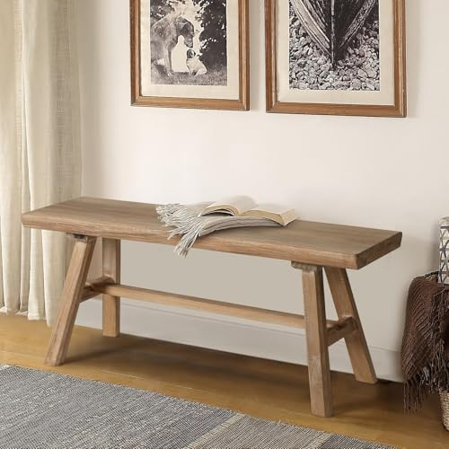 Wnutrees 39 Farmhouse Wood Bench, Rustic Solid Wood Dining Room & Entryway Bench Seat for Indoors, Easy Assembly, Natural