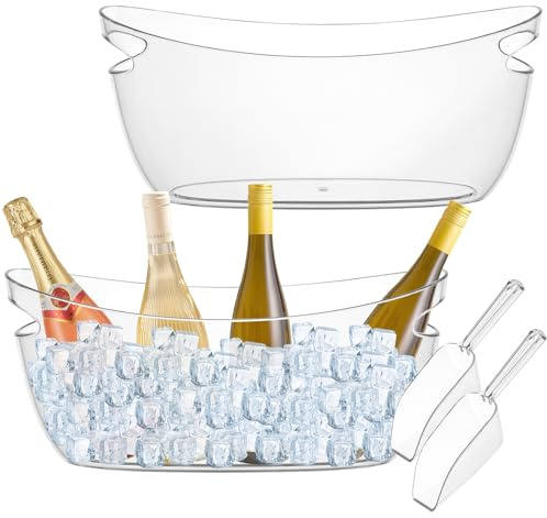 2 PCS Clear Ice Bucket Set - 5L Ice Buckets for Parties with Ice Bucket Scoop, Champagne Beer Tub Wine Beverage Bucket for Cocktail Bar, Parties, and Events