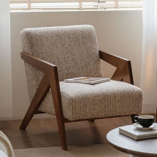YESWOOD Lounge Sessel, Sessel mit Massivholzrahmen, Lesesessel mit abnehmbarem Bezug in Grau, für Wohnzimmer Schlafzimmer, 68x58x78cm, Eiche in Walnussfarbe