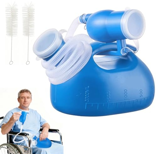 Urine Bottles Male, Portable Urinal Bottles for Men Women Urine Bottle 2000ml, Lidded Leak-Proof Design with 1.6M Hose and Cleaning Brush, Suitable for Motorists Hospitals Camping Elderly Care(Blue)