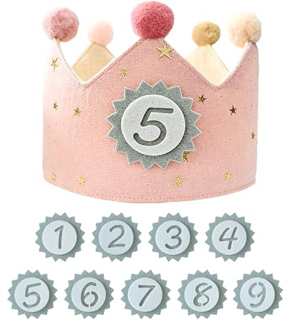 Corona de cumpleaños para niños, corona de cumpleaños unisex con números intercambiables de 0-9, corona infantil de tela, sombreros de fiesta, decoración de fiesta, corona de cumpleaños reutilizable