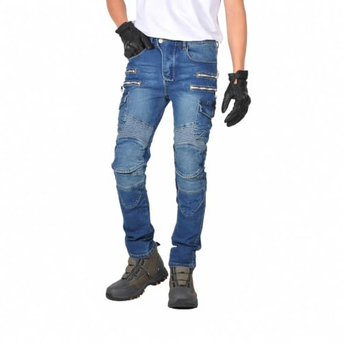 Pantalón Moto Hombre Vaquero Stretch, Pantalones Vaqueros Moto Hombre, Jeans Moto Hombre Cargo Multibolsillos,Denim Elástico Cómodo para Uso Diario y Conducción, Urbano 4 Estaciones (Azul,L)