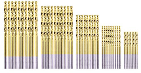 HSS Micro Titanium Coated Twist Drill Bit Set, High Speed Steel Jobber Length Drill, Split Point, 50 PCS Drill Bits Tools,(1.0mm,1.5mm,2.0mm,2.5mm,3.0mm) for Wood Plastic and Metal