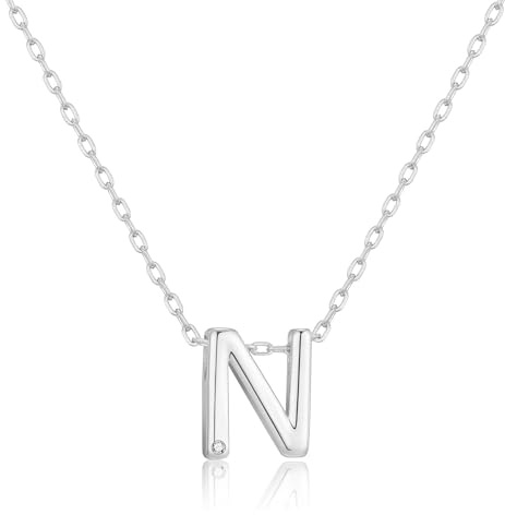 Philip Jones Initial Necklace Letter N Created with Zircondia® Crystals