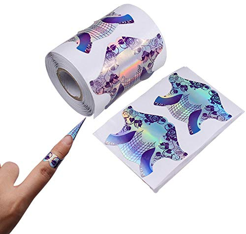 FingerAngel 100Pcs Nail Tips Laser Nail Forms Gel Polish Extension Forms Acrylic Tips Nail Art Decoration DIY Nail Gel Curl (LASER SILVER PURPLE)