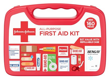 All-Purpose Portable Compact First Aid Kit for Minor Cuts, Scrapes, Sprains & Burns, Perfect for Home, Car, Travel, Camping Essentials & Outdoor Emergency Kit, 160 Piece