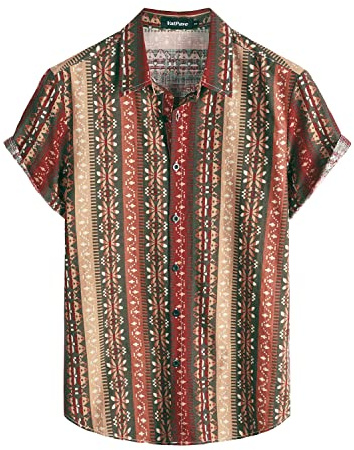 VATPAVE Mens Short Sleeve Button Down Shirts Summer Shirt XXL Red Stripe