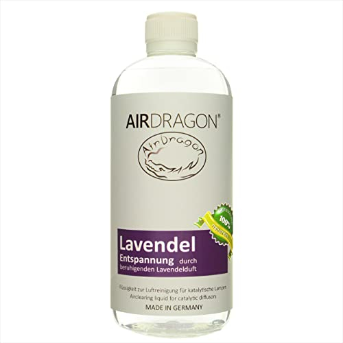 AIRDRAGON Lavendel Raumduft für katalytische Duftlampe - 500ml Duftöl für katalytische Lampen - Katalytische Lampe Duftöl - Naturrein & ätherisch - Katalytische Lampe Duft - Made in Germany