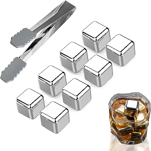 8 Pezzi Cubetti di Ghiaccio in Acciaio Inox,Grado Alimentare Cubetti di Ghiaccio Riutilizzabili,Pietre di Whisky + Clip,Per Whisky,Vino,Succo di Frutta o Limonata