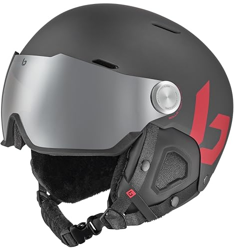 bollé - MIGHT VISOR | Ski Helmet | Titanium and Red | Large | Ski Helmet |High Resistance ABS Protection | Optimal Ventilation | Comfort Foam | Removable Ear Pads | Anti-Fog & Anti-Scratch Treatment