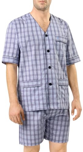 El Búho Nocturno Pyjama Homme Été Court Judo Popeline à Carreaux Pyjamas pour Hommes, 60% Coton, 40% Polyester, Bleu 4542, L