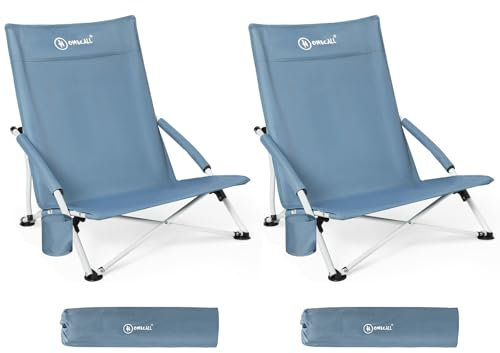 Homecall Strandstuhl Klappbar Leicht klappstuhl Strand Campingstuhl Niedrig Mit Bequeme Rückenlehne, Gepolsterte Armlehnen - strandsessel strandstühle faltbar Bis 120KG für Strand, Garten (2 er)