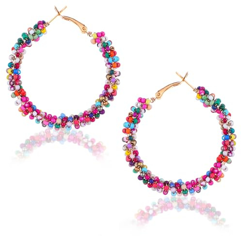 Yuanchu bohemiska färgglada pärlörhängen, kvinna fashionabla pärlörhängen ring hängande örhänge harts rund öronbygel för flickor kan kombineras med olika festklänningar och fritidskläder