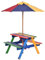 COSTWAY Kindersitzgruppe mit Sonnenschirm, Kindersitzgarnitur aus Massivholz, Kinder Picknicktisch, Sitzgruppe Outdoor, Sitzgarnitur, Gartenmöbel für draußen