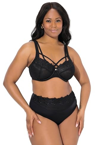 Ulla Popken TruYou Damen große Größen Übergrößen Plus Size TruYou Bügel-BH, transparente Spitze schwarz 115C 832800100-115C