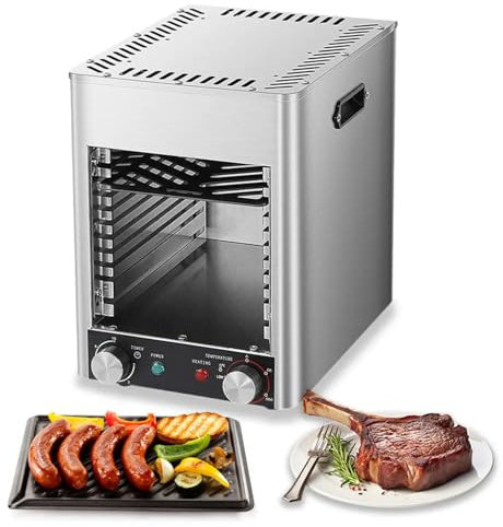 guoyjmm Grill électrique D'intérieur Professionnel 1700 W, en Acier Inoxydable, avec Minuterie et 9 Réglages de Hauteur, Température Réglable à 800 °C, Préchauffage Rapide en 5 Minutes