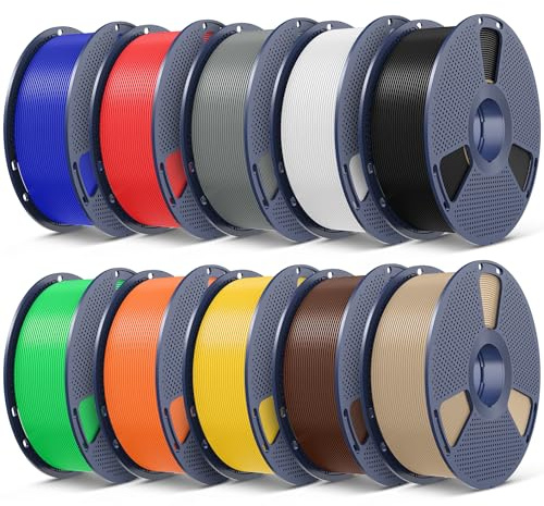 SUNLU Lot de filament PLA pour imprimante 3D Plus de 10 kg Multicolore, 10 kg Noir + Blanc + Gris + Rouge + Bleu clair + Vert + Orange vif + Jaune lumineux + Brun café + Chêne